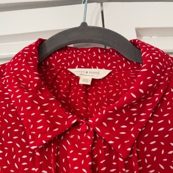 Lucky Brand red white abstract print buttondown large - Picture 2 of 7